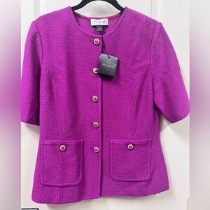 NWT St John Women’s Size 12 Fuscia Short Sleeve Top Blouse Jacket  SRP $1700
